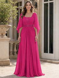 Elegant V-Neck Sequined Chiffon Mother of the Bride Dress with Flutter Sleeves