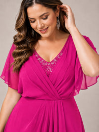Navy Blue A-Line V-Neck Tea-Length Mother of the Bride Dress