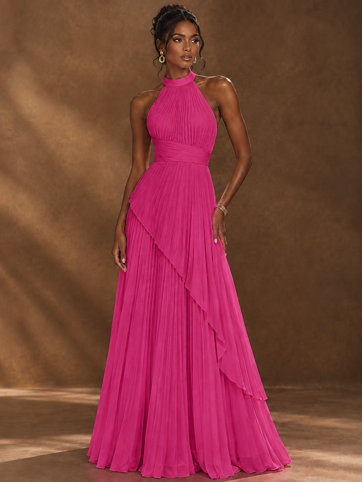 Wrap Pleated Prom Dress Halter A-line Chiffon Formal Wedding Dress