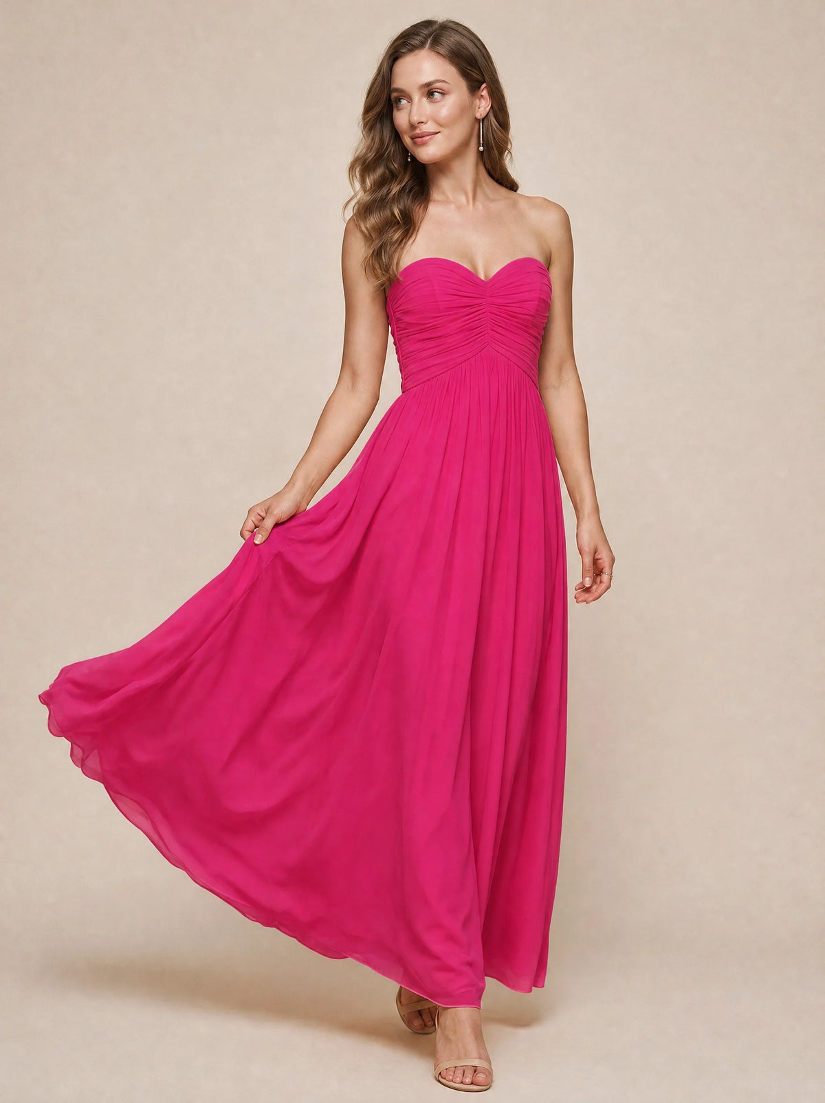 Strapless Pleated Chiffon A-Line Bridesmaid Dress
