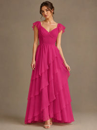 Ruffle Tiered V Neck Maxi Dress