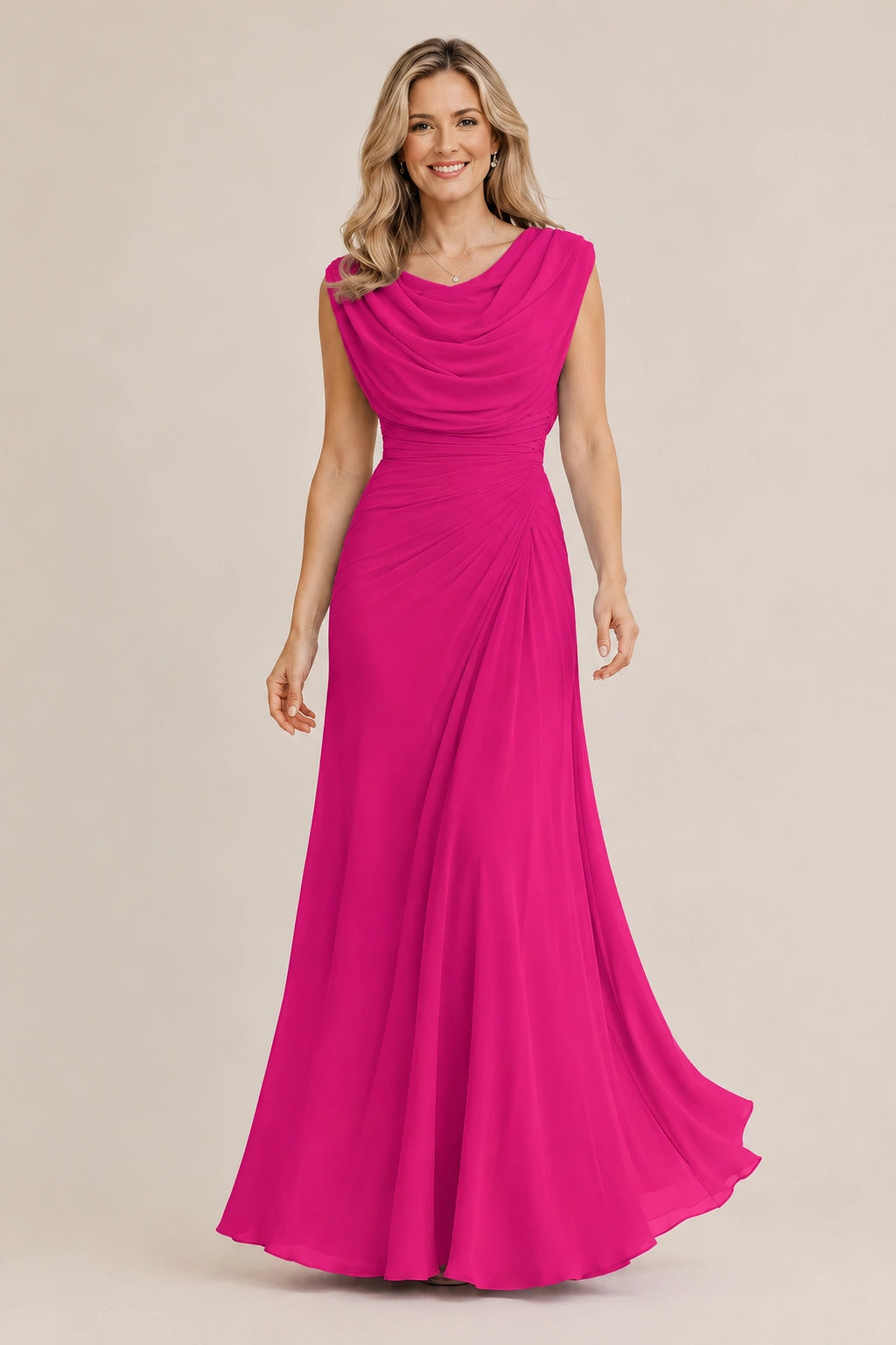Cowl Neck Ruched Chiffon Mother of the Bride Dress