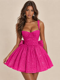 Sweetheart Glitter Tulle Puffy Mini Dress with Bow