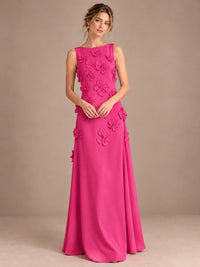 3D Floral Applique Sleeveless Formal Maxi Dress