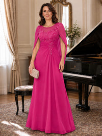 Elegant Applique Chiffon Mother of the Bride Dress with Cape Sleeves