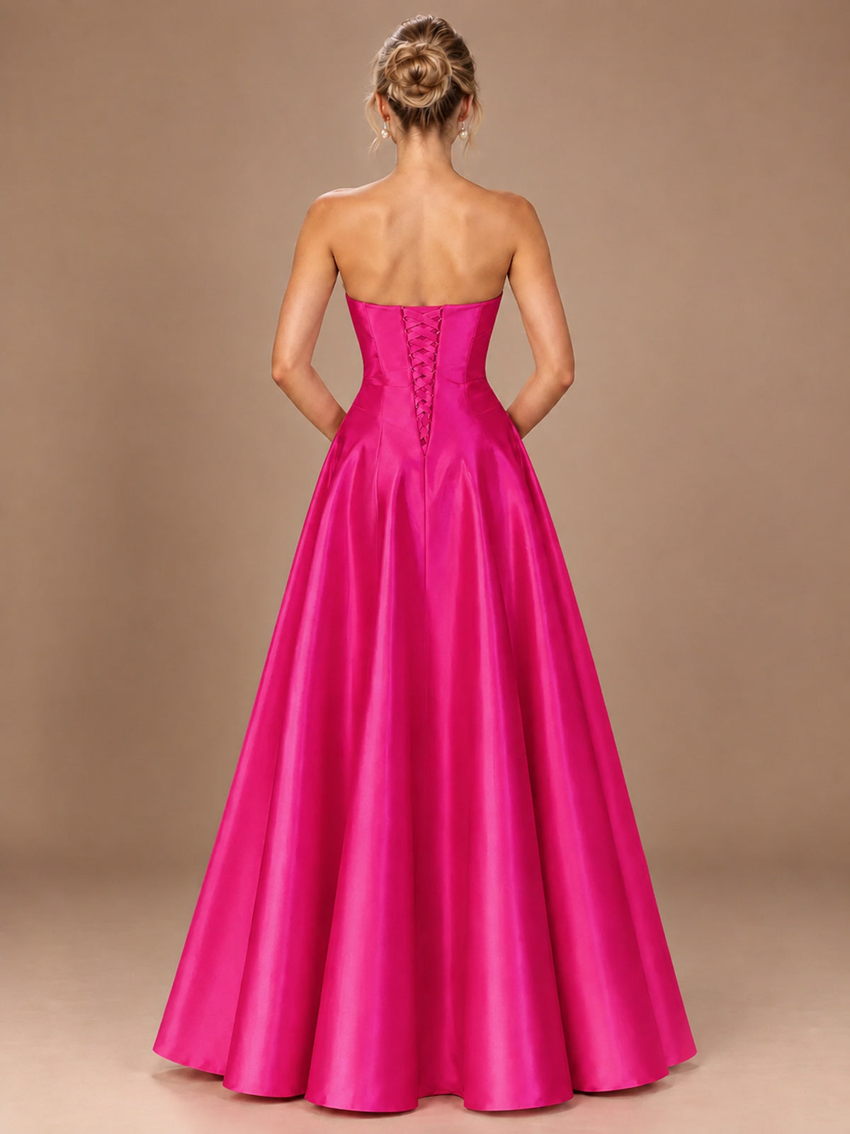 Blush Pink Strapless Satin A-Line Prom Dress with Ruched Bodice