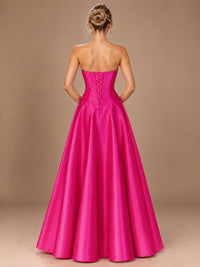 Blush Pink Strapless Satin A-Line Prom Dress with Ruched Bodice