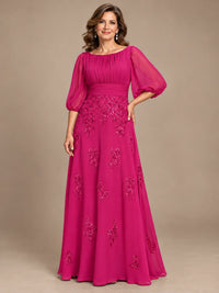 A-Line Mother of the Bride Dress with Sheer Puff Sleeves