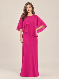 Hot Pink-Chiffon 2 Piece A Line Mother of The Bride Dresses with Cape