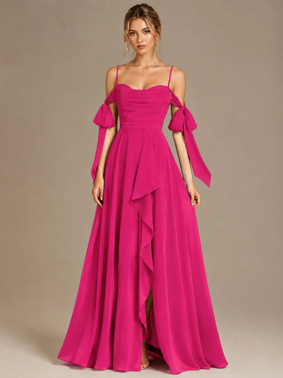 A-Line Ruffles Chiffon Bridesmaid Dress with Slit