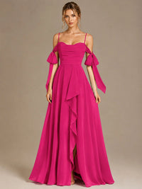 A-Line Ruffles Chiffon Bridesmaid Dress with Slit