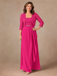 Blush Pink A-Line Mother of the Bride Dress with Lace Jacket and Ruffles