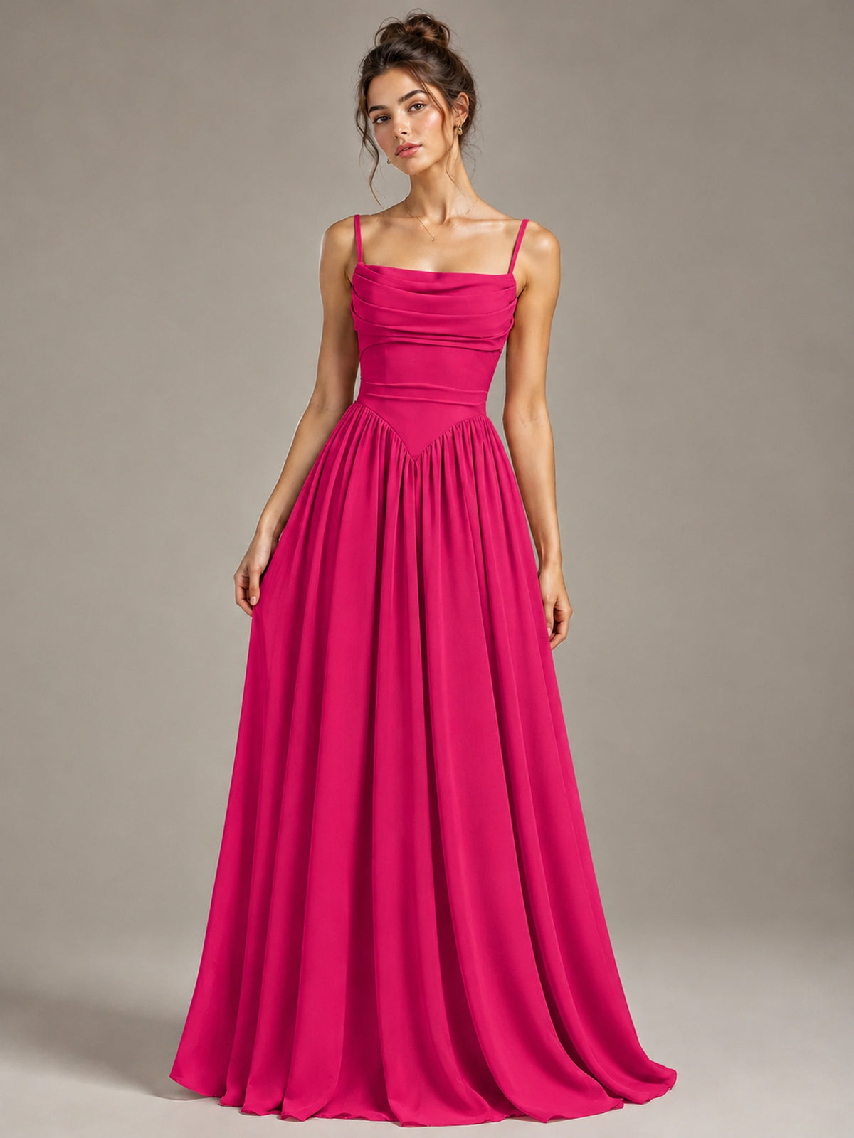 Spaghetti Strap Ruched Chiffon Maxi Dress with Backless