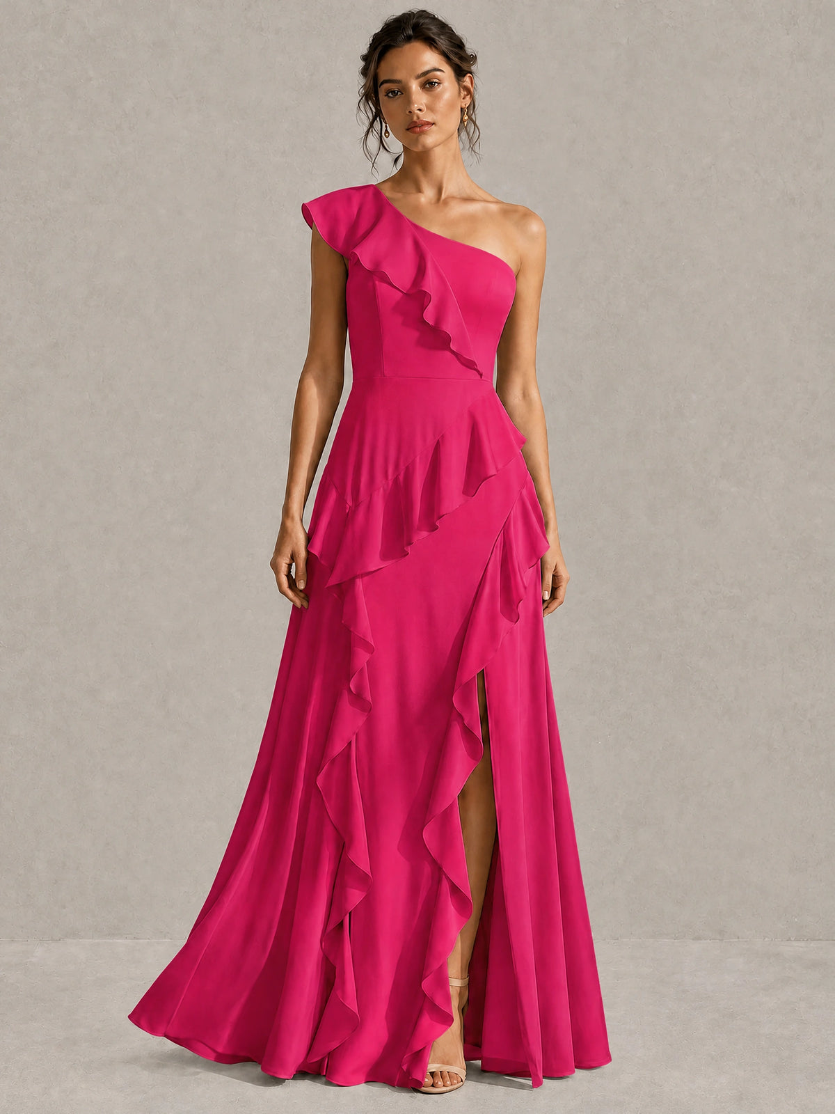 Sage Green One Shoulder Ruffle Bridesmaid Dress