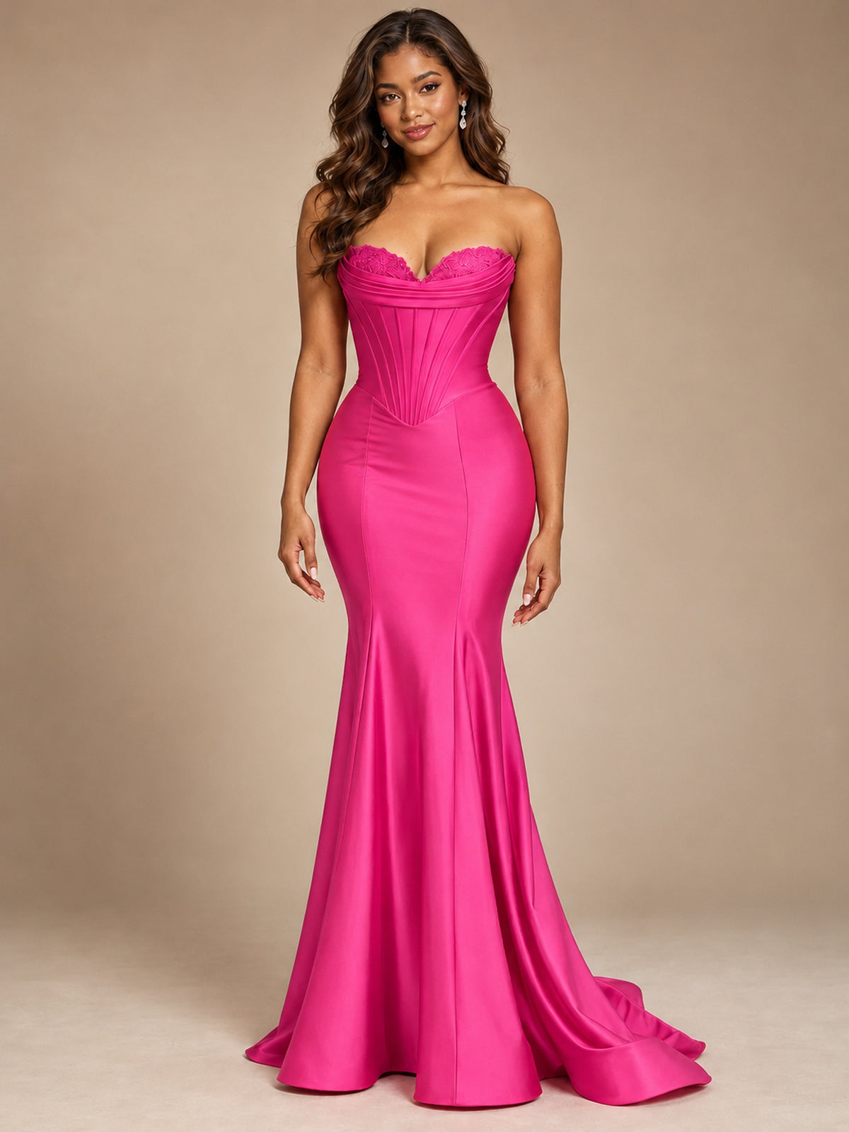 Red Strapless Satin Mermaid Prom Dress with Corset Bodice