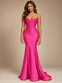 Red Strapless Satin Mermaid Prom Dress with Corset Bodice