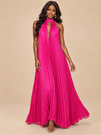 Rust Orange Pleated Halter Neck Maxi Dress