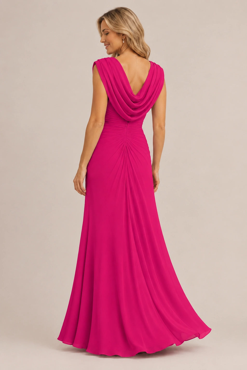 Cowl Neck Ruched Chiffon Mother of the Bride Dress