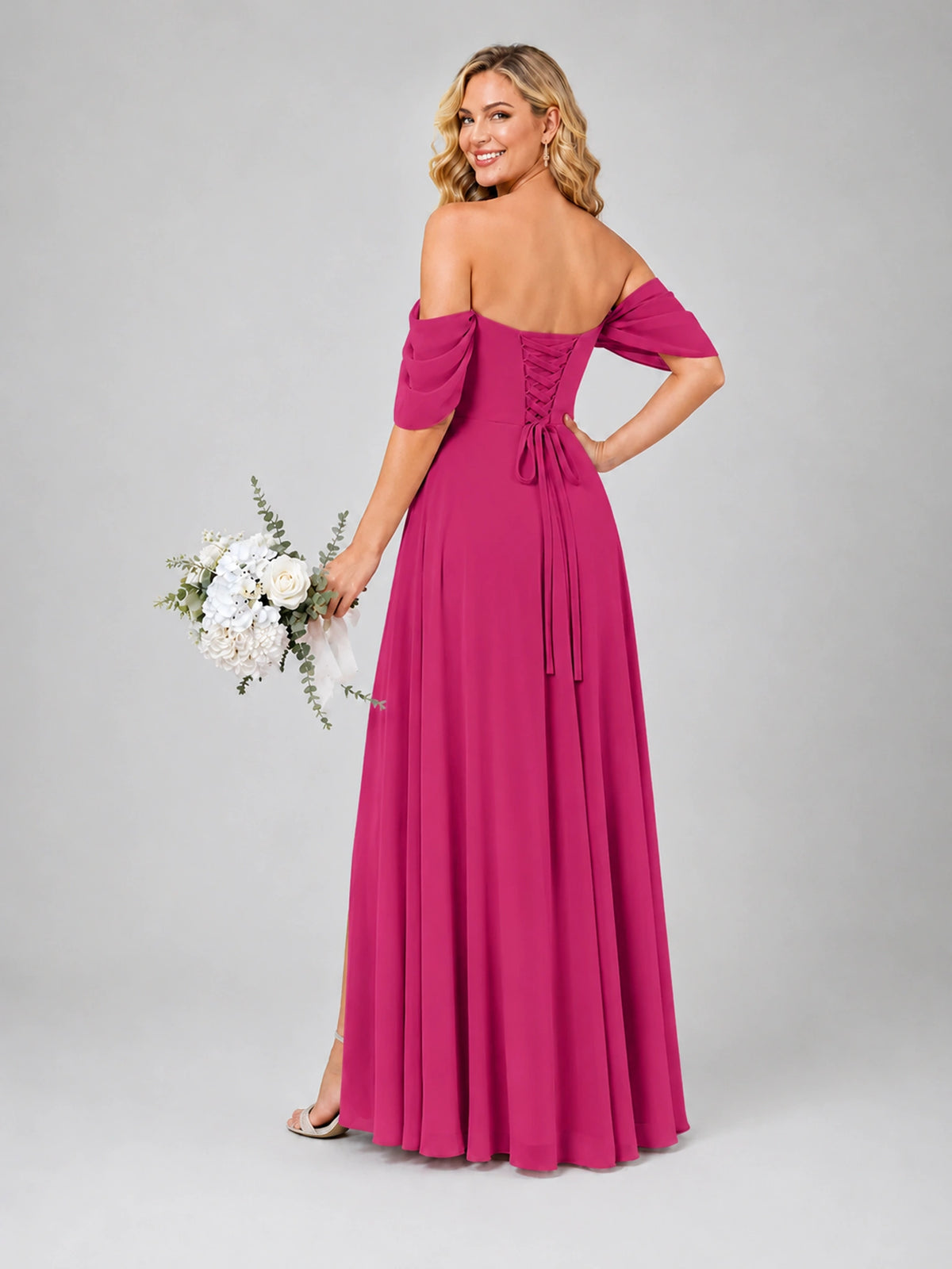 Off Shoulder Chiffon Bridesmaid Dress with Slit