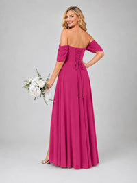 Off Shoulder Chiffon Bridesmaid Dress with Slit