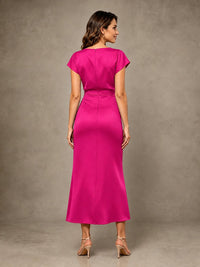 Cowl Neck Satin Mother of the Bride Dress with Ruched Waist