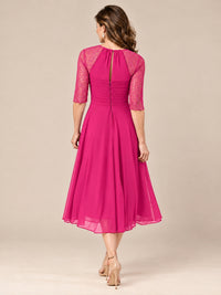 Tea-Length Mother of the Bride Dress with Lace 3/4 Sleeves