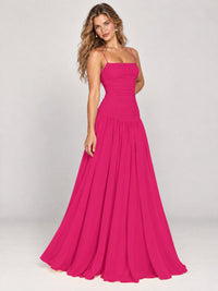 Butter Yellow Ruched Spaghetti Strap Drop-Waist Prom Dress