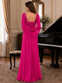 Elegant Applique Chiffon Mother of the Bride Dress with Cape Sleeves