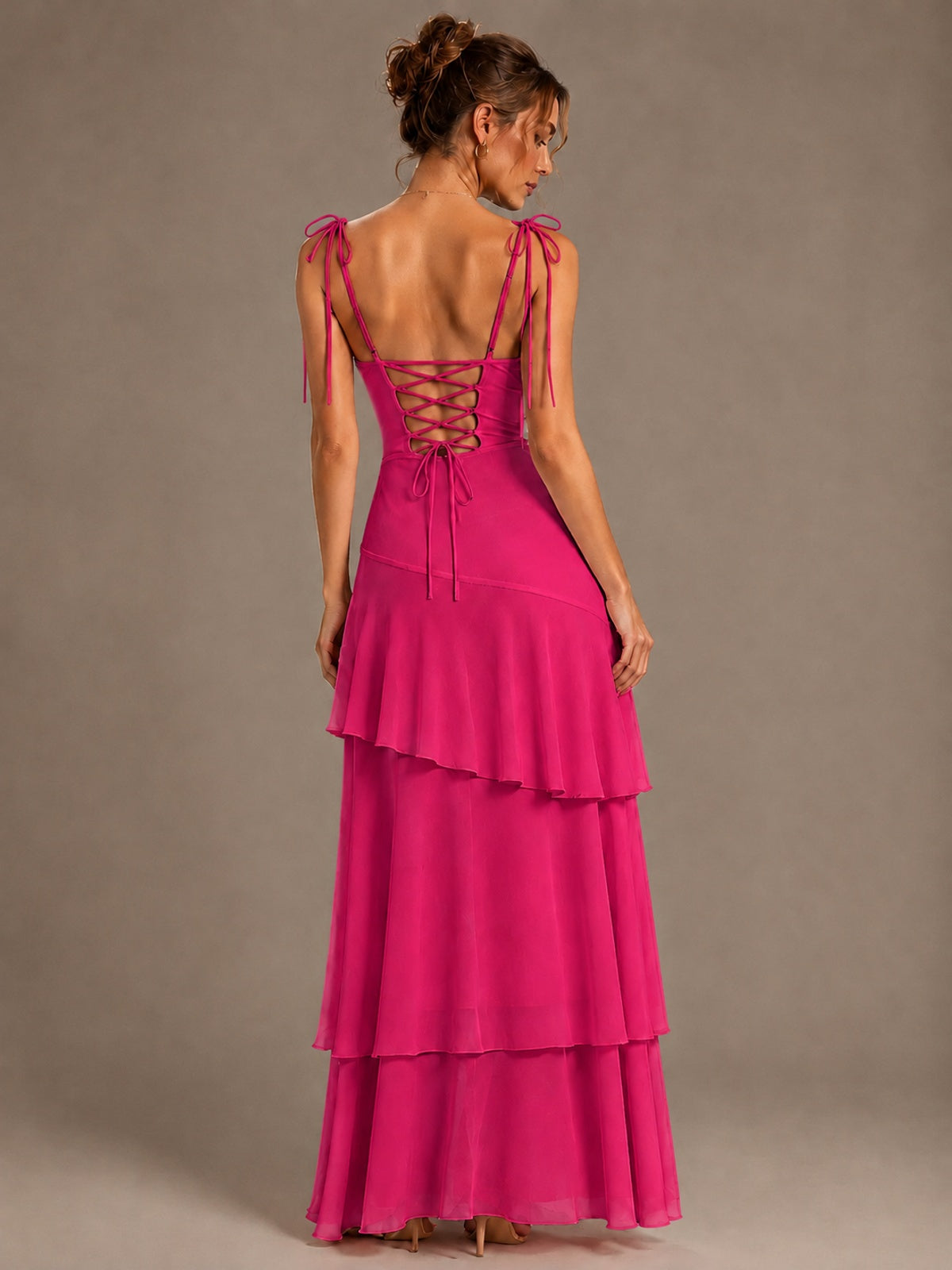 Spaghetti Strap Tiered Ruffles Chiffon Prom Dress