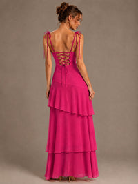Spaghetti Strap Tiered Ruffles Chiffon Prom Dress