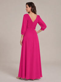 V-Neck Pleated Chiffon Mother of the Bride Dress with Flutter Sleeves