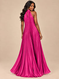 Rust Orange Pleated Halter Neck Maxi Dress