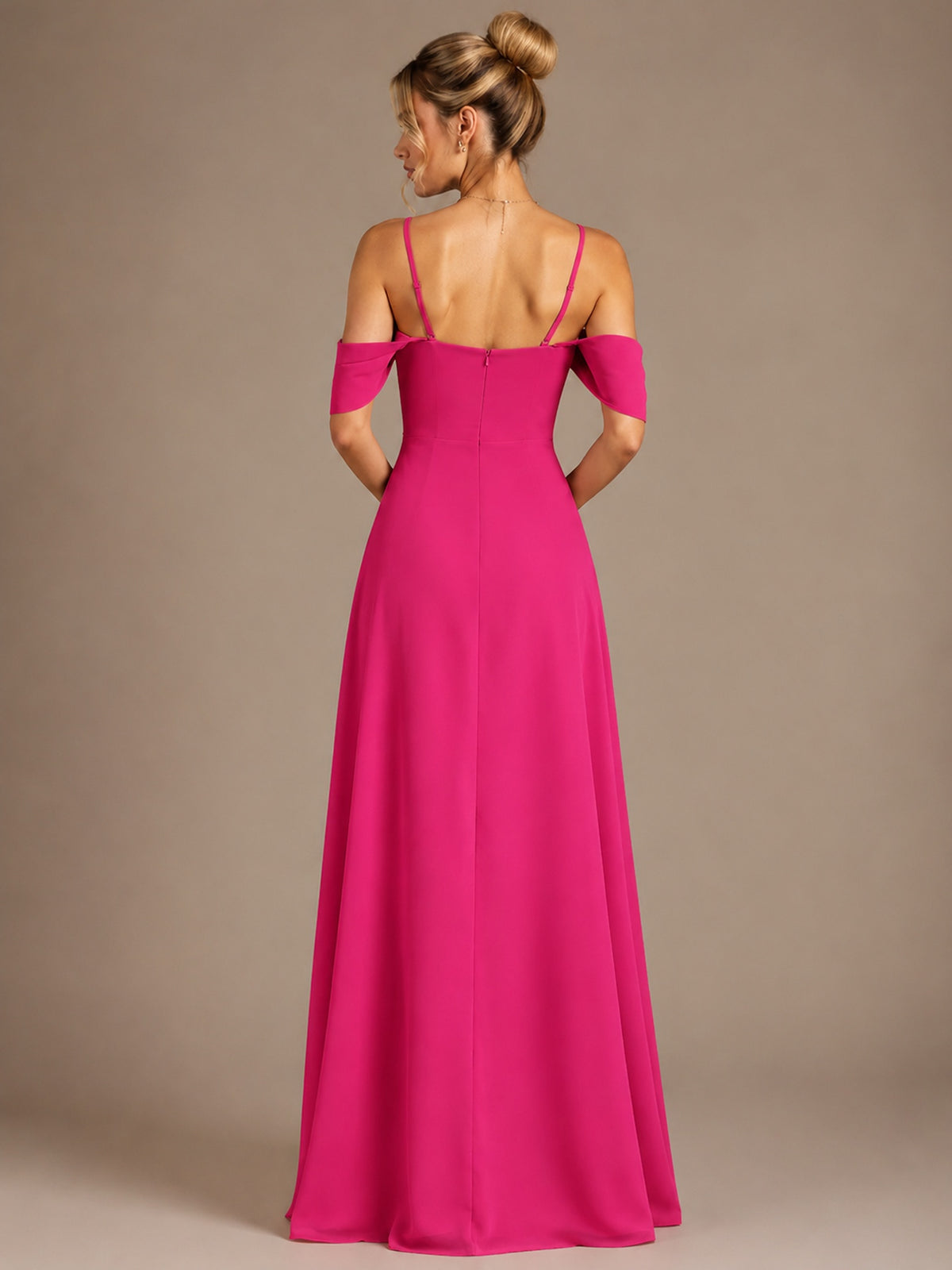 Spaghetti Strap Chiffon Bridesmaid Dress with Ruffles Slit