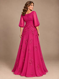 A-Line Mother of the Bride Dress with Sheer Puff Sleeves