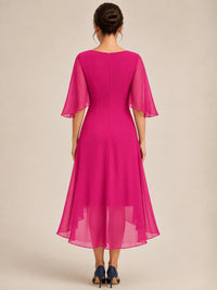 Cowl Neck Ruched Chiffon Mother of the Bride Dresses with Flutter Sleeves