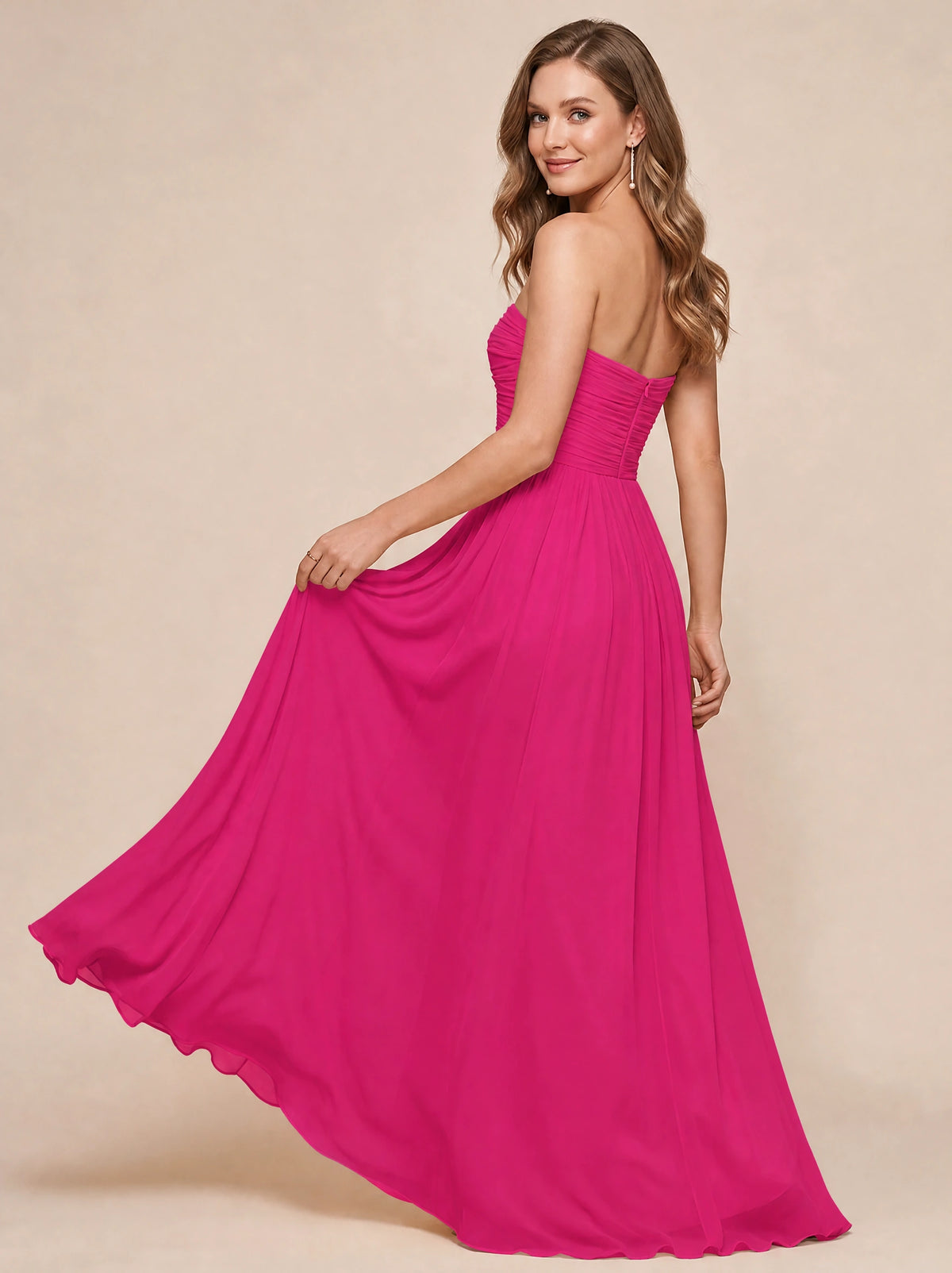 Strapless Pleated Chiffon A-Line Bridesmaid Dress