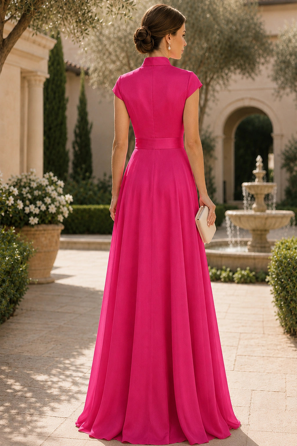 V Neck Cap Sleeve A-Line Floor-Length Satin Bridesmaid Dress