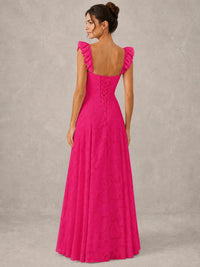 Jacquard Square Neck A-Line Maxi Dress
