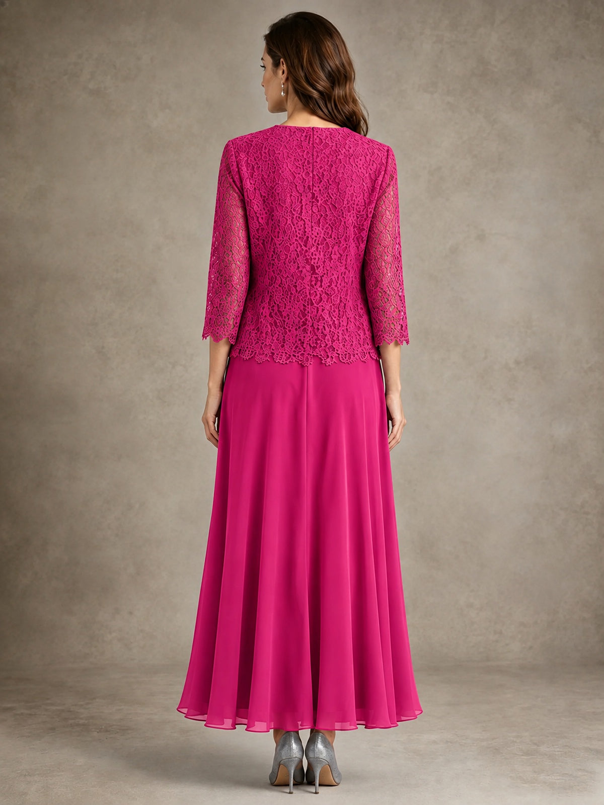 2-Piece Chiffon Mother of the Bride Dress with Lace Jacket