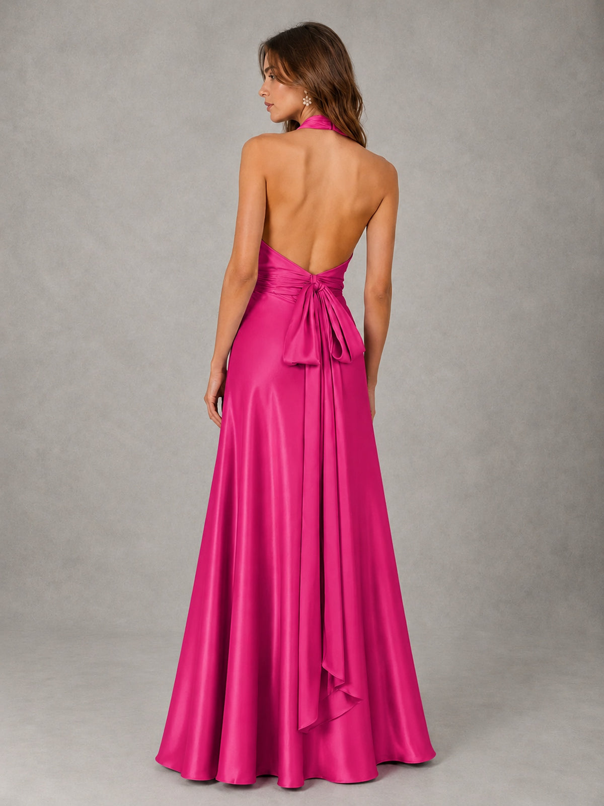Sage Green Satin A-Line Bridesmaid Dress with Halter Neck