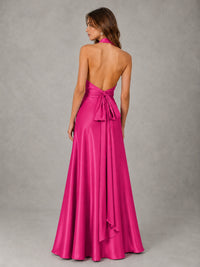 Sage Green Satin A-Line Bridesmaid Dress with Halter Neck