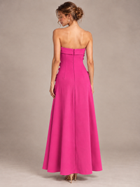 Yellow Strapless 3D Floral Appliques Maxi Dress