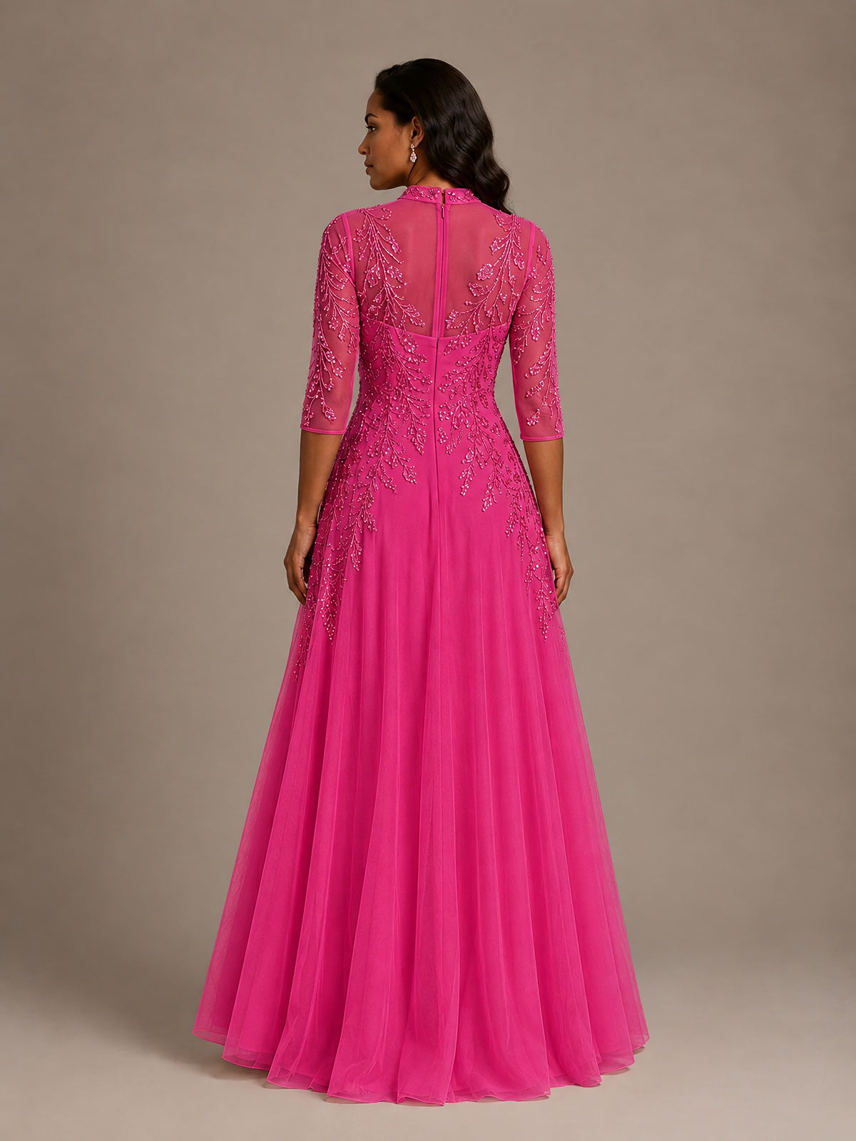 Embellished Appliques Mother of the Bride Dress with 3/4 Sleeves