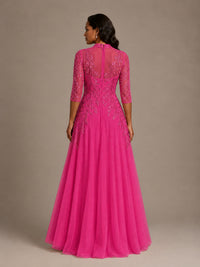 Embellished Appliques Mother of the Bride Dress with 3/4 Sleeves