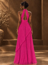 Wrap Pleated Prom Dress Halter A-line Chiffon Formal Wedding Dress