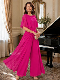 Chiffon Mother of the Bride Jumpsuit with Layered Cape Sleeves