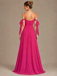 A-Line Ruffles Chiffon Bridesmaid Dress with Slit