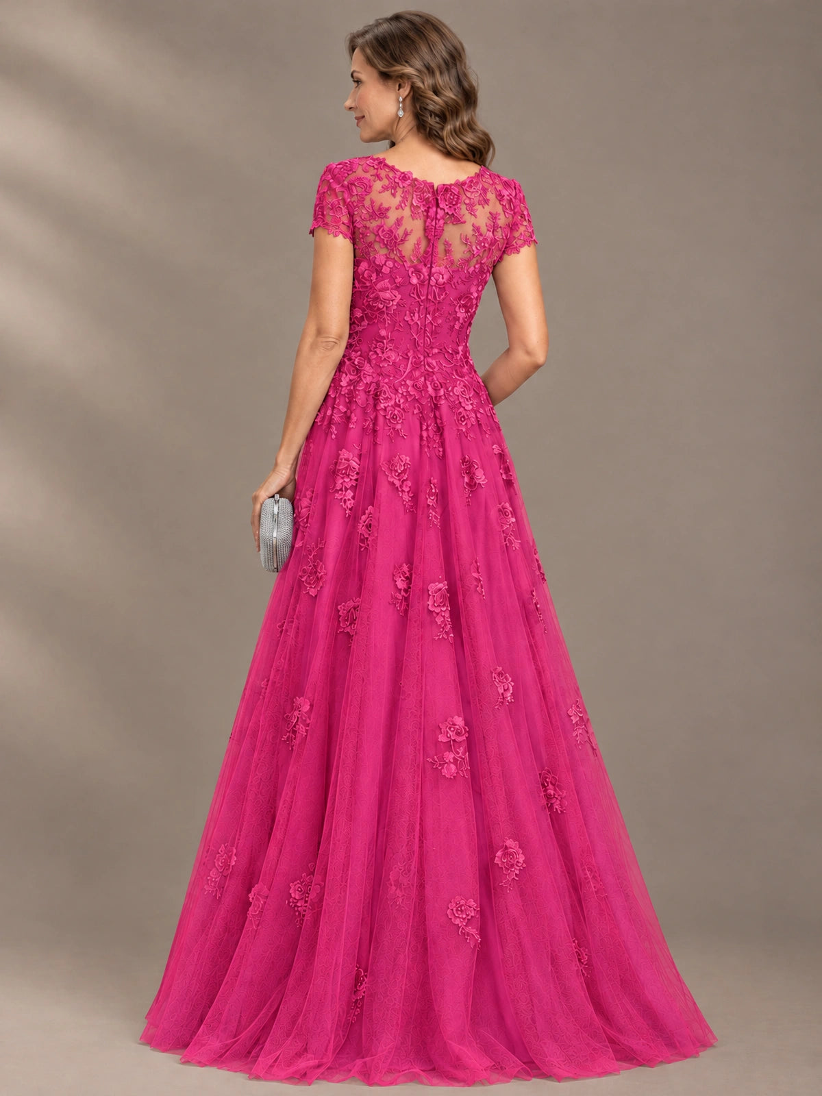 Lace Appliques A-line Mother of The Bride Dresses with Short Sleeves