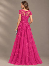 Lace Appliques A-line Mother of The Bride Dresses with Short Sleeves