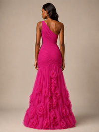 Blush Pink One Shoulder 3D Floral Mermaid Prom Dress